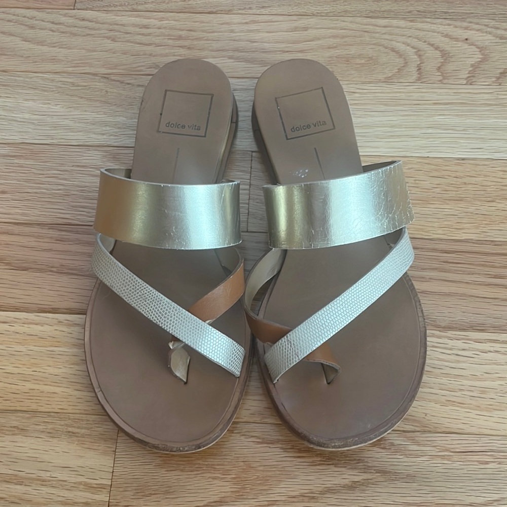 Womens Dolce Vita Brown Metallic Gold Paddy Sandal Shoe Size 6.5